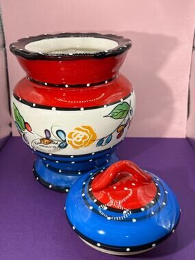 Ceramic Canister Storage Jar and Lid Casa Vero Hand Painted Hand Crafted Vintage